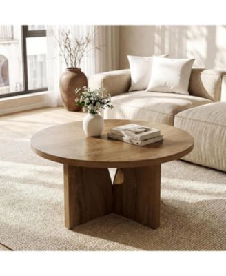 31.5'' Round Coffee Table, Circle Center Table for Living Room, Modern Wooden Coffee Table