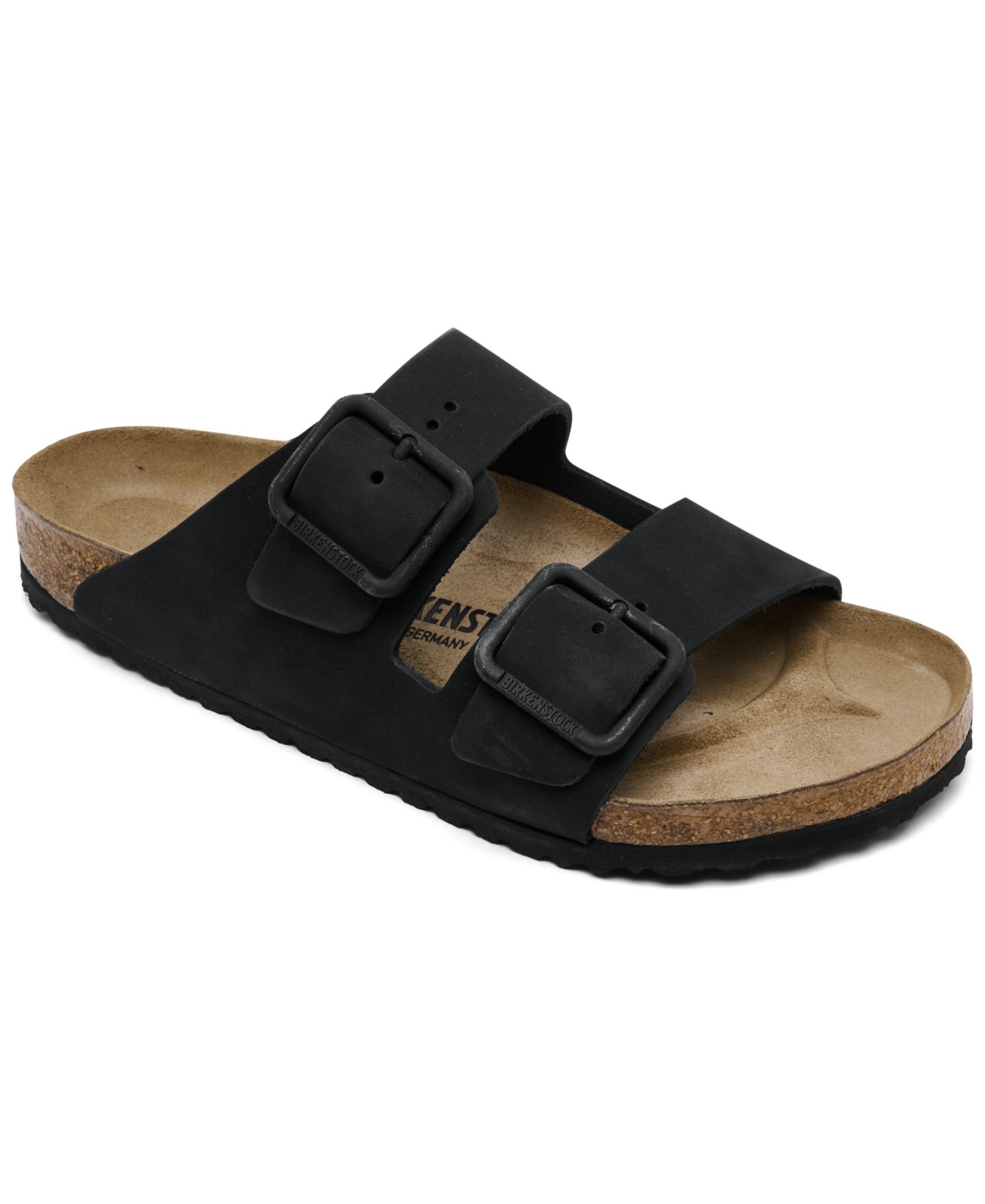 Мужские сандалии Birkenstock Arizona Wire Buckle Two-Strap Nubuck-Leather, цвет: Чёрный — фото 1