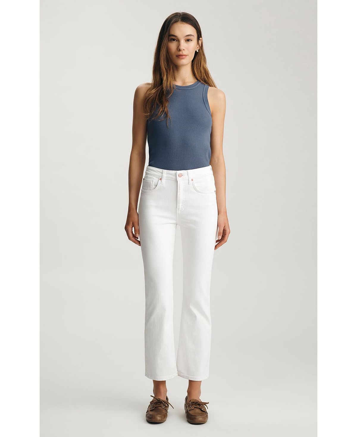 Mavi Jeans Women's Anika Mid Rise Cropped Flare In White Flex Blue view 4 — MAYCSS fashion products