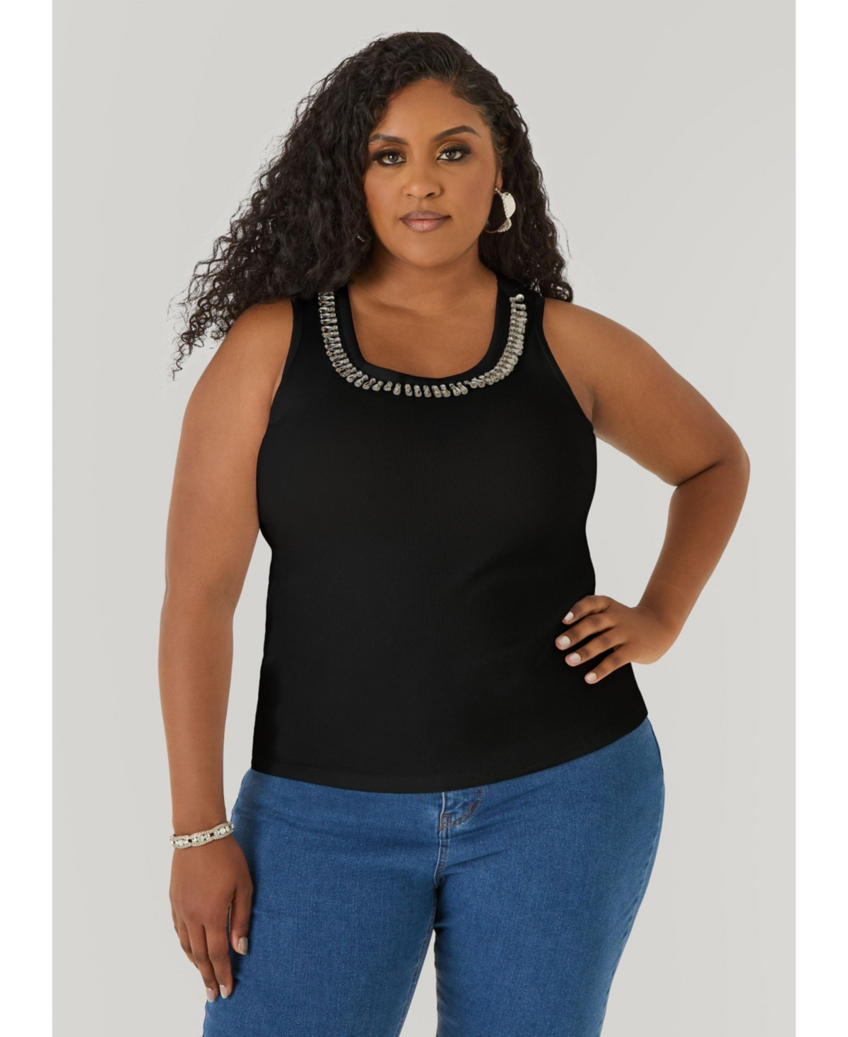 Ashley Stewart Women's Crystal Ribbed Tank Top