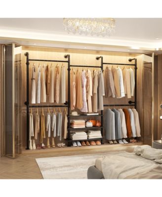Industrial Pipe Clothing Rack Wall Mounted Closet System