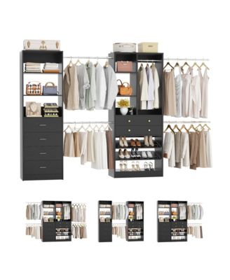 Wooden Closet System Set with 6 Drawers and 5 Hanging Rods and 6 Shelves