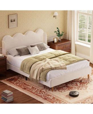 Upholstered Wingback Platform Bed with Scalloped Edges and Velvet Tufted Headboard, Easy Setup, Multiple Colors and Sizes
