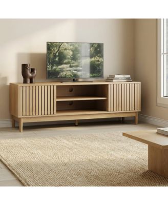 55" Mid-Century Modern TV Stand for 65 Inch TVs, Entertainment Center with Vertical Slats and Storage Media Console Table