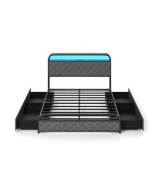 Modern Platform Bed Frame with LED Lighting and Power Outlet