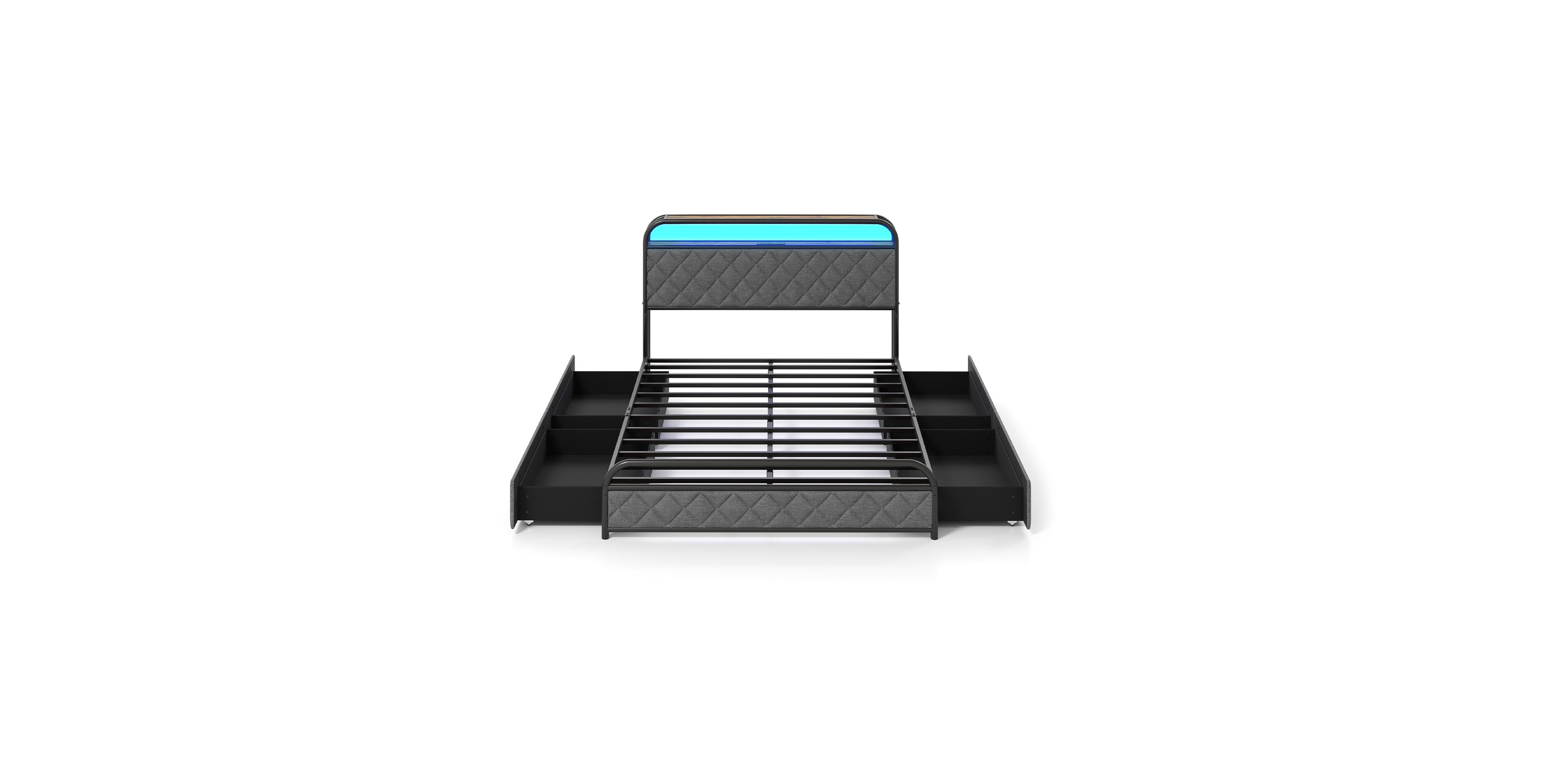 Slickblue Modern Platform Bed Frame with Led Lighting and Power Outlet
