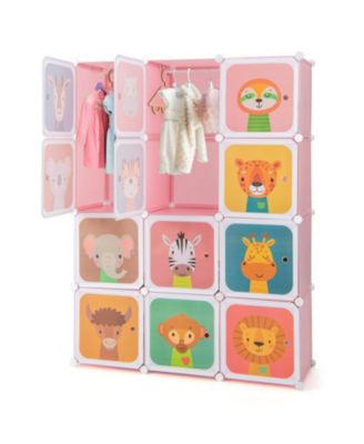 12-Cube Kids Wardrobe Closet Hanging Section Doors Storage Organizer