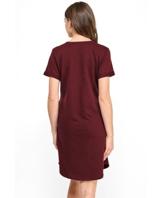 maroon t shirt dress EsEiCo Womens Tee Shirt Dress Solid Round Neck Short Sleeve Tee Summer Dress  Short Tshirt Dress Maroon at Amazon Women's Clothing store