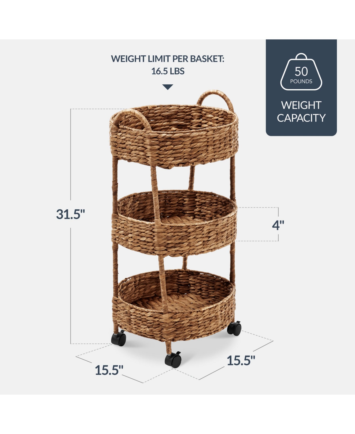 Best Choice Products 3-Tier Round Rolling Nursery Caddy w/Wheels, Utility Cart for Storage Organization