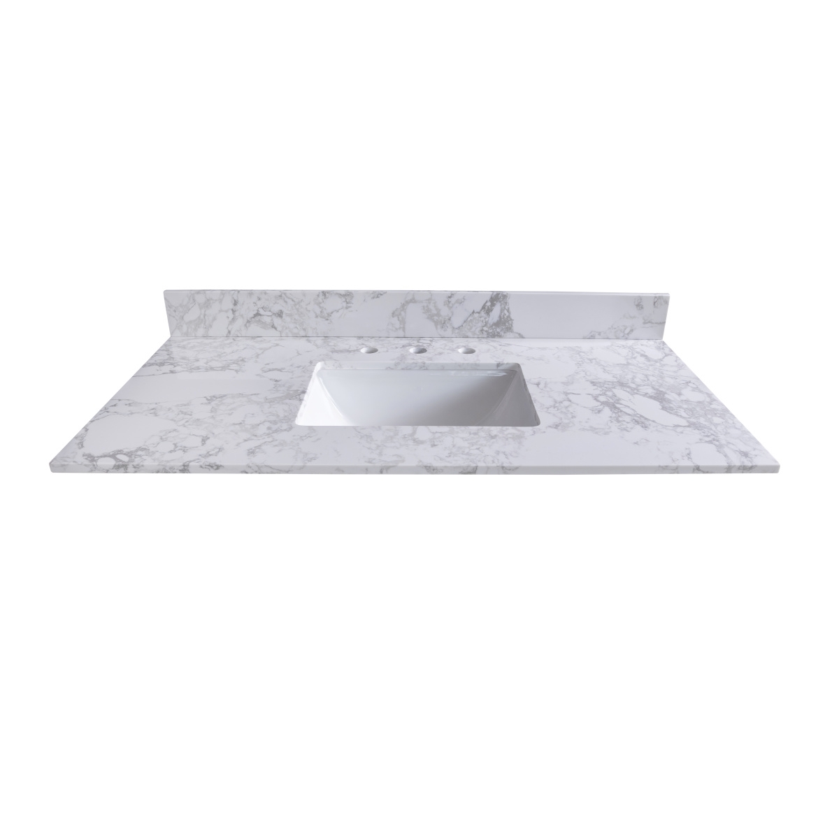 Sillysis 31/37/43 Inch Carrara Marble Stone Bathroom Vanity Top with Rectangular Undermount Sink and Backsplash