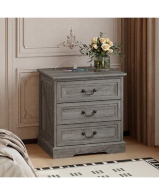 Modern Storage Side Table with Drawer - 24-Inch Wide Cabinet with Antique Bronze Handle | Living Room and Bedroom End Table