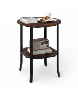 Round End Table 2-Tier Night Stand w/Storage Shelf Industrial Bedside Table Rustic