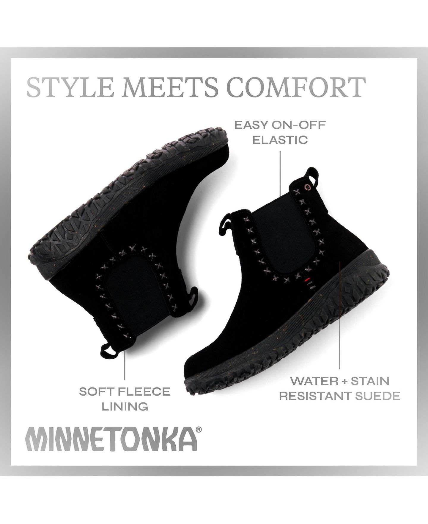 Женские ботинки Minnetonka Suede Chelsea Tread, цвет: Чёрный — фото 2