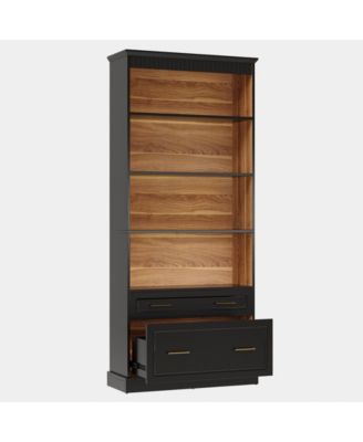 Modern 5 Shelf Bookcase with Drawers for Home Office Storage