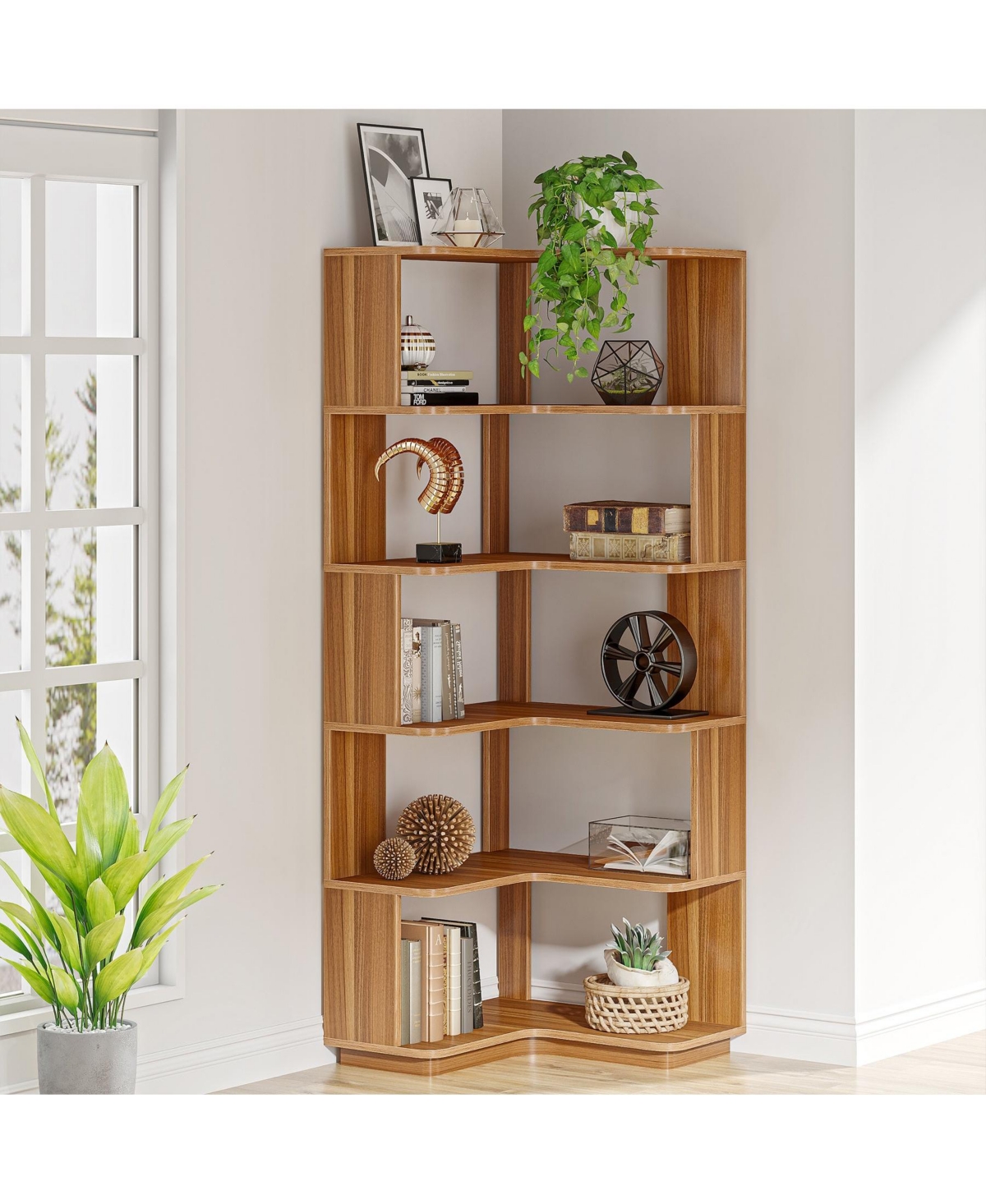 Slickblue Corner Bookcase with 6 Open Storage Shelves