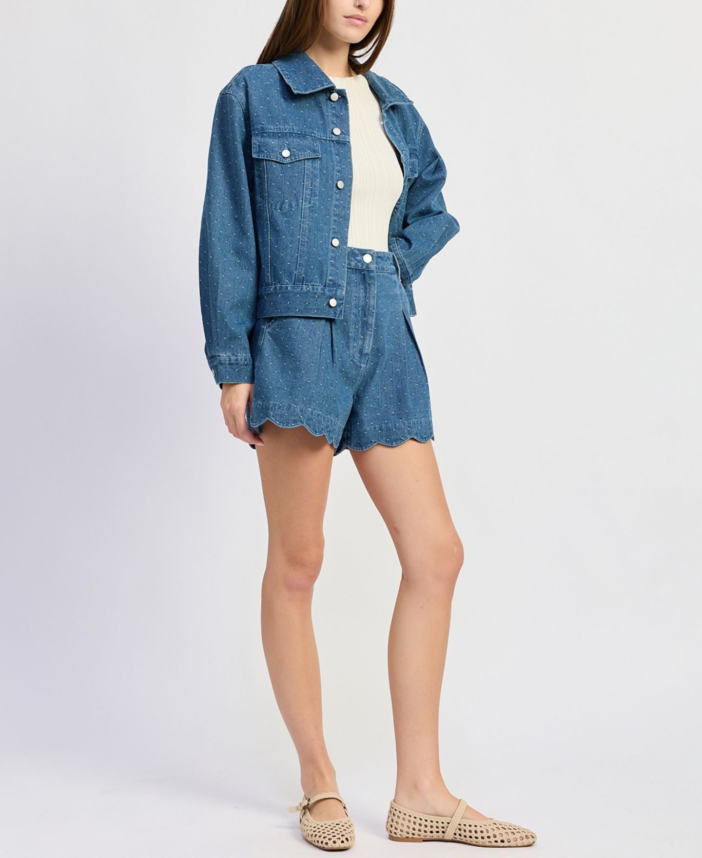 Женская куртка En Saison Heidi Collared Denim Jacket, цвет: В горошек средняя варка джинсовый — фото 3