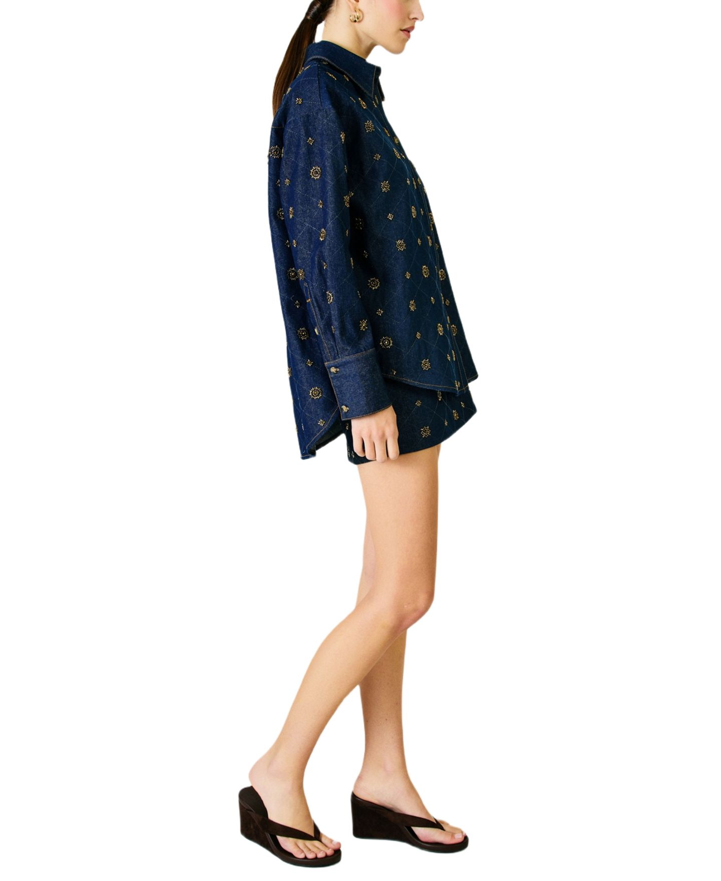 Женская юбка Line & Dot Attina Beaded Mini, цвет: Светлый синий — фото 3