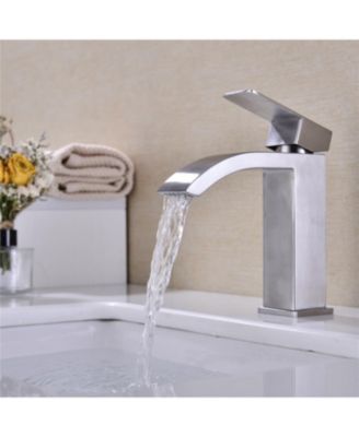 Waterfall Spout Bathroom Sink Single Handle Faucet with Pop-Up Drain (with Overflow)