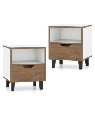 Nightstand Set of 2 with Drawer and Open Storage Shelf