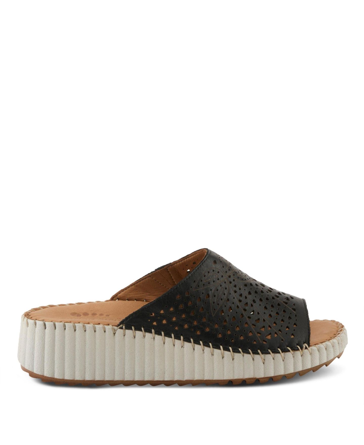 Женские сандалии Spring Step Rhydian Slip-On Leather Wedge Sandals Perforated Flower Design, Cushioned Footbed., цвет: Чёрный — фото 5