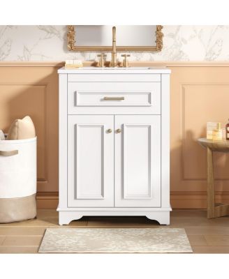 24" Modern Bathroom Vanity With Ceramic Sink, 2 Doors Tip-Out Drawer, Soft-Close Hinges 4" Faucet Fit