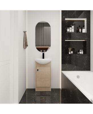 18 Inch Freestanding Bathroom Vanity with Ceramic Sink, Soft Close Door, Adjustable Storage Shelf for Small Spaces