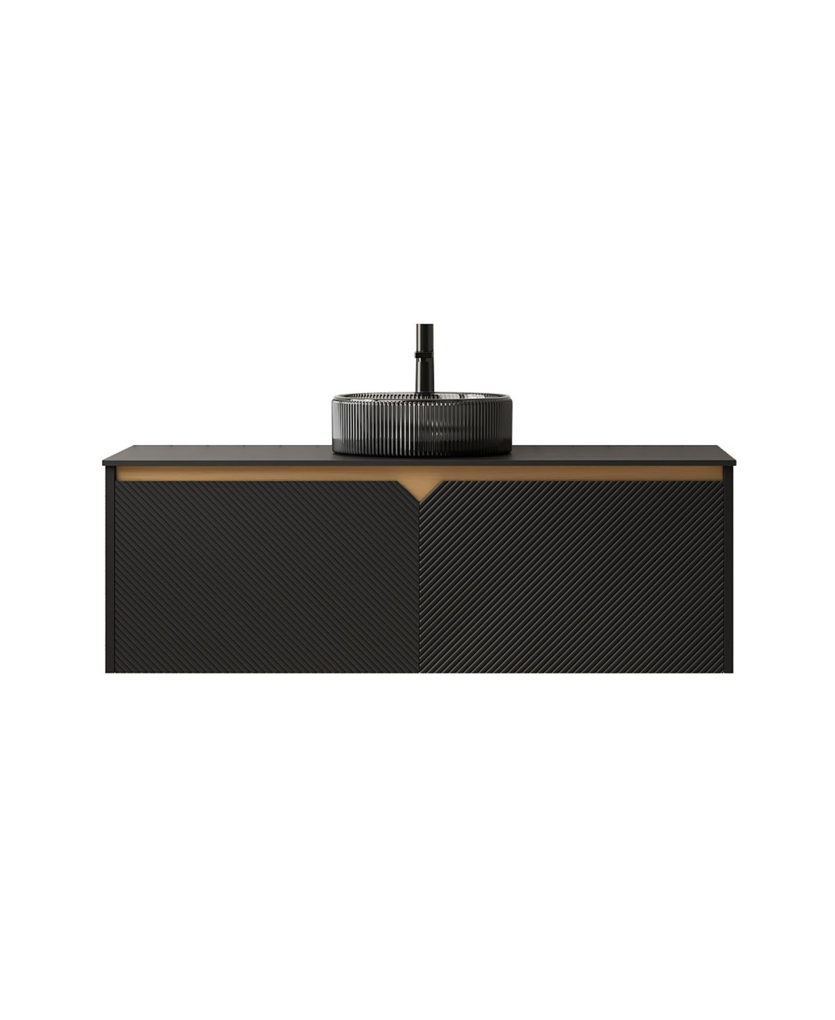Sillysis Wall Mounted Bathroom Vanity with Glass Basin, Sintered Stone Top, Soft Close Door