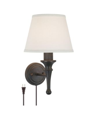 Rustic Wall Light Sconce with USB Port Bronze Plug-In 7" Light Fixture Ivory Empire Shade for Bedroom House Reading Hallway