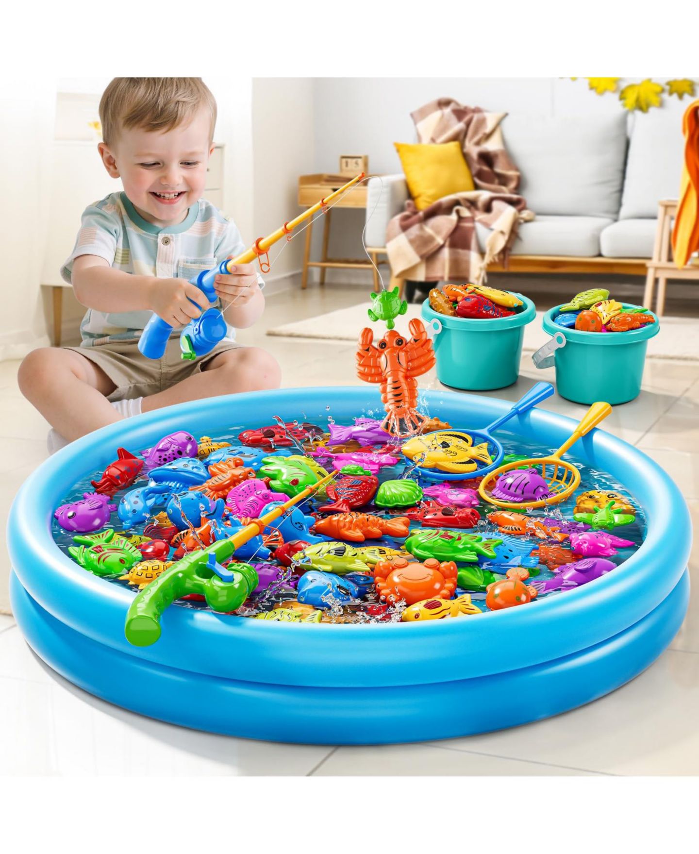 Детские игрушки GNUADZ Magnetic Floating Fishing Game, 60-Piece Set, Ages 3+, цвет: Разноцветный — фото 2