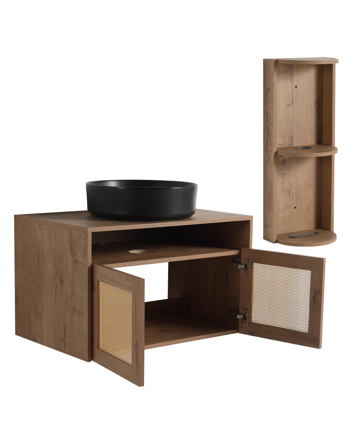 Sillysis Wall Mounted Modern Bathroom Vanity Set, Vessel Ceramic Sink, Storage Rack with Open Shelves