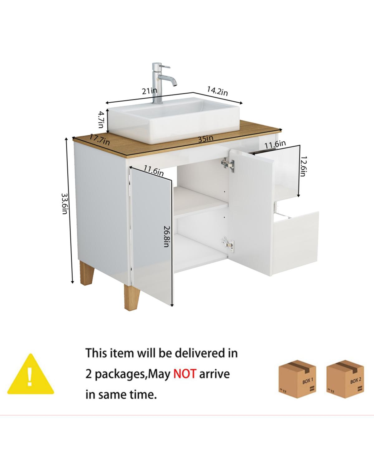 Sillysis Bathroom Vanity with Solid Wood Top, Square Ceramic Sink