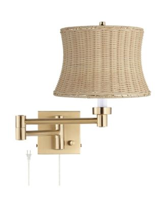 Plug-In Swing Arm Wall Lamp with Rattan Shade