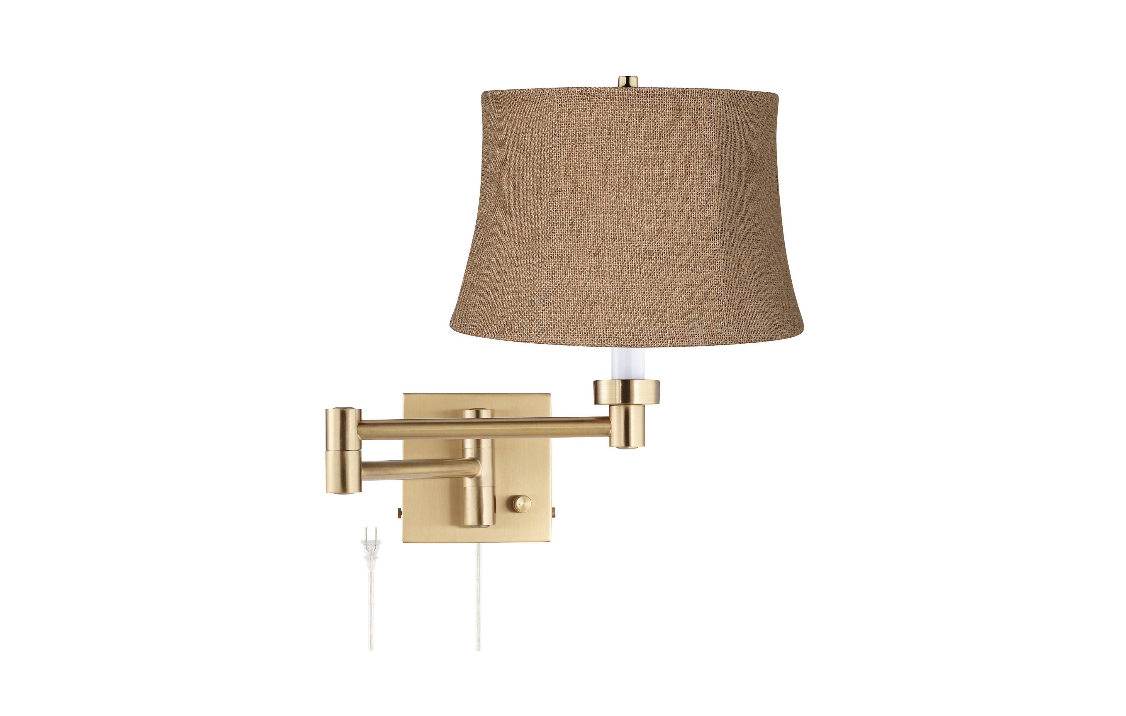 Barnes and Ivy Alta Plug-In Swing Arm Wall Lamp with Burlap Drum Shade