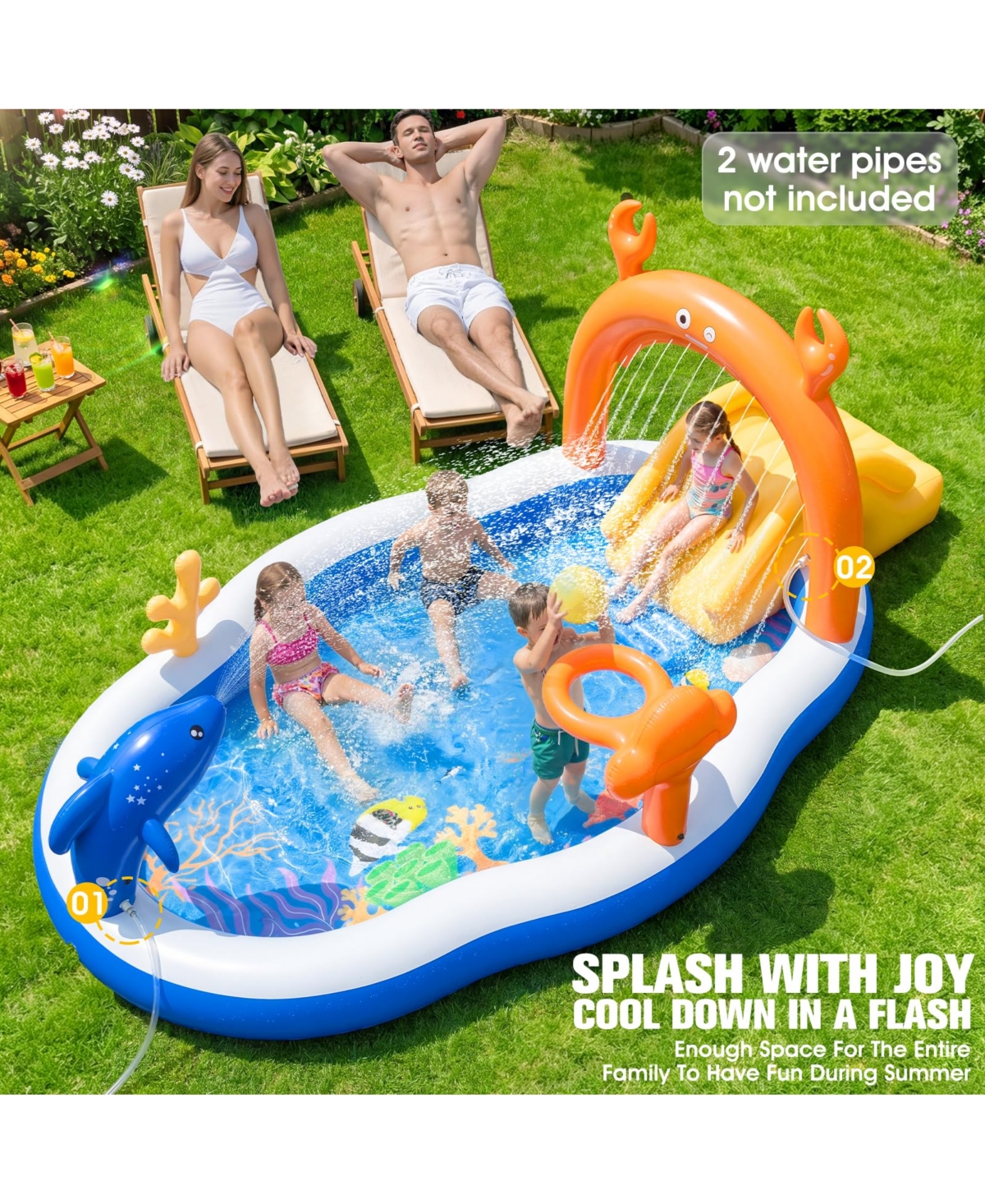 Aofar Inflatable Play Center Pool Water Slide Sprinkler