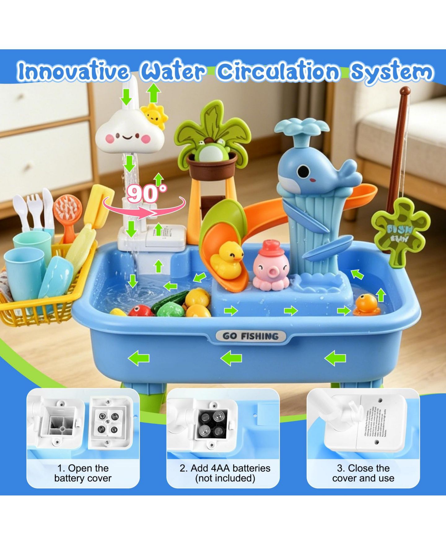 Детские игрушки GNUADZ Water Table with Electric Pump 4-in-1 Play Station, Ages 5-7, цвет: Синий — фото 4