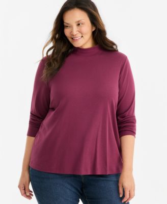 Plus Size Mock-Neck Long-Sleeve Tee
