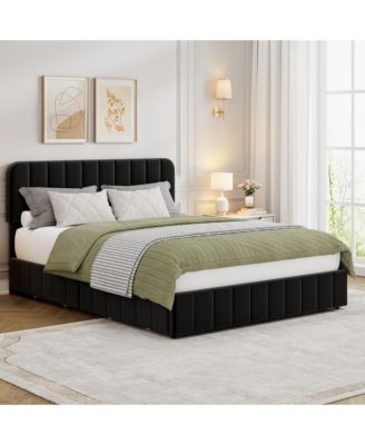Velvet Upholstered Platform Bed with 4 Storage Drawers – Adjustable Headboard, No Box Spring Needed, Easy Assembly