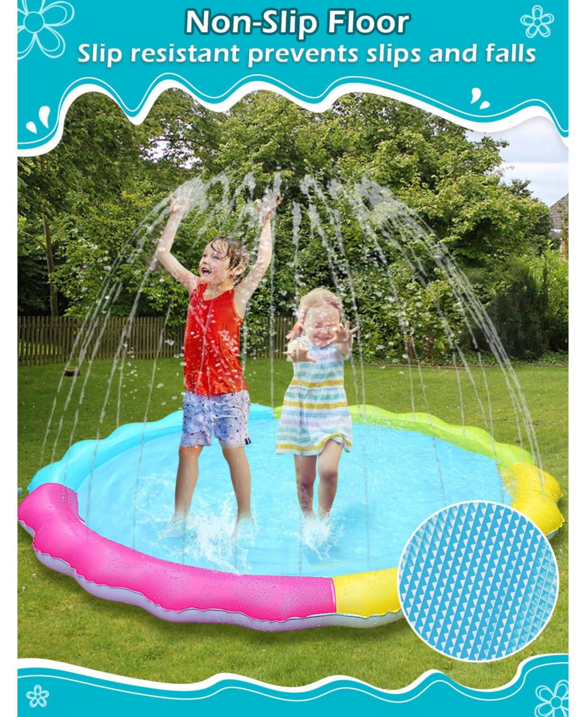Aofar 59" Splash Pad Sprinkler Play Mat Outdoor Inflatable Pool Nonslip