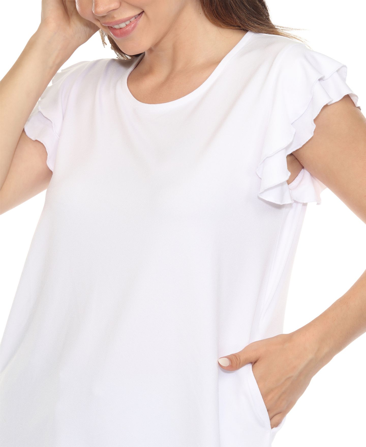 Женский комплект White Mark Flutter-Sleeve Top and Pull-On Shorts Set, цвет: Белый — фото 4