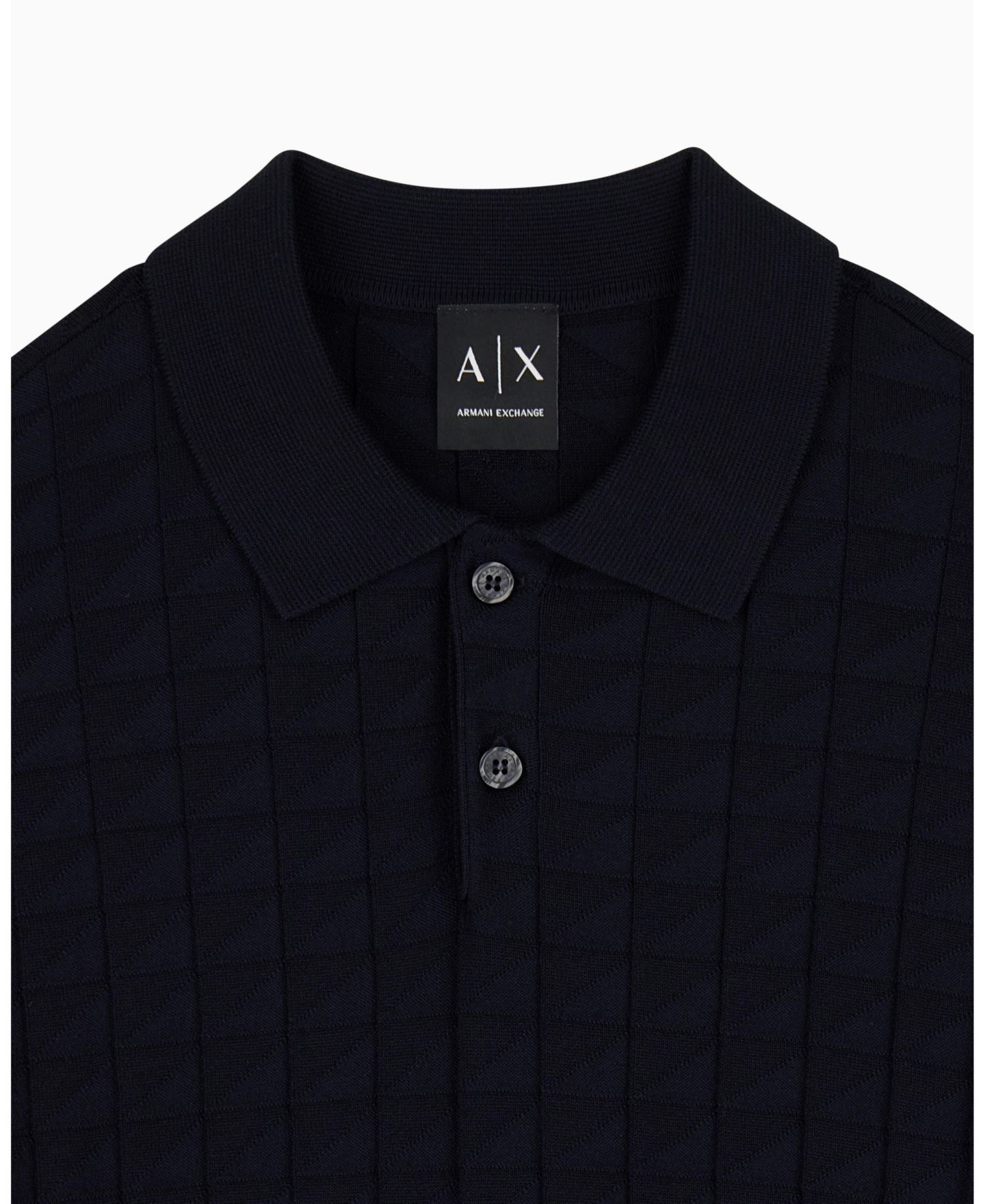 Мужское поло A|X Armani Exchange Viscose Grid Polo Shirt, цвет: Глубокий тёмно-синий — фото 5