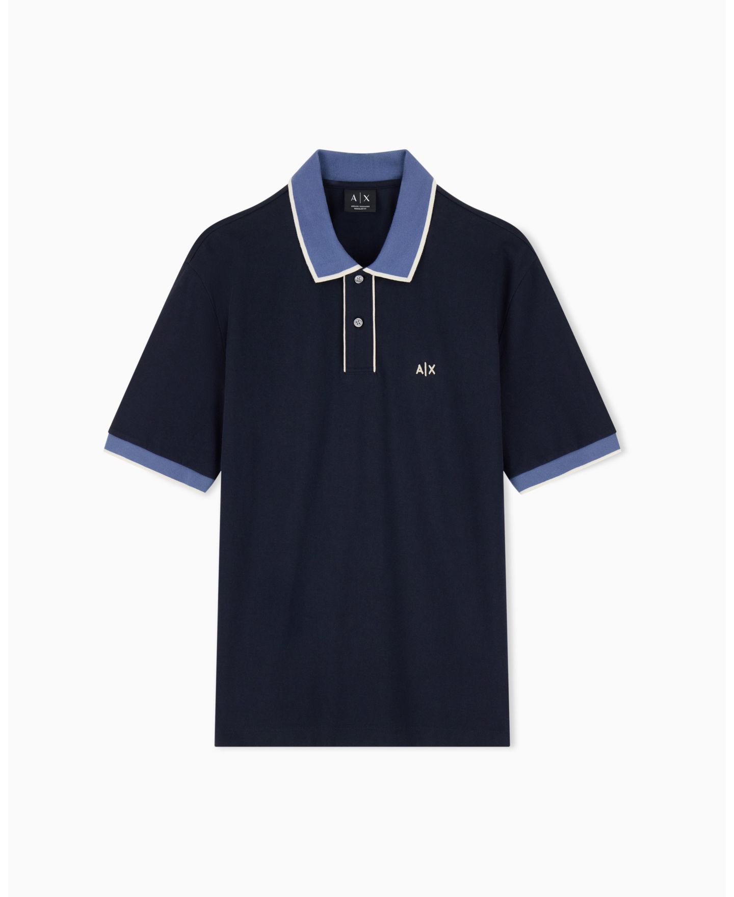 Мужское поло A|X Armani Exchange Pique Color Block Tipping Polo Shirt, цвет: Глубокий тёмно-синий — фото 2