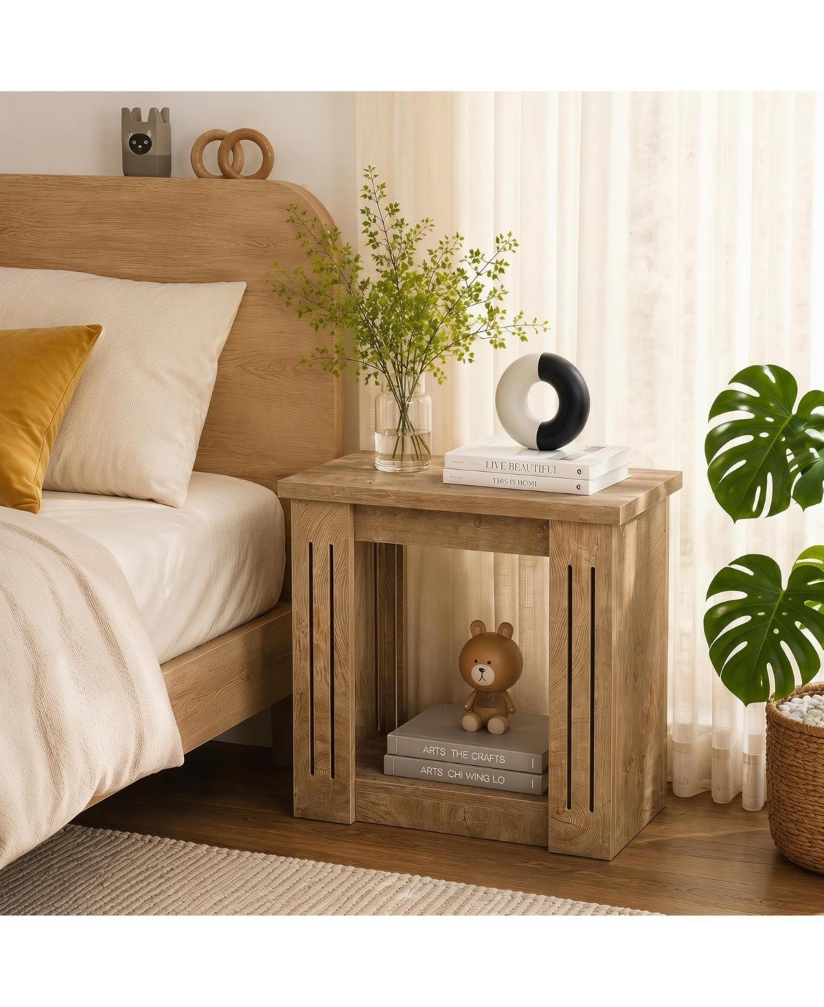 Tribesigns Side Table, 2-Tier Farmhouse End Table with Storage, Wooden Nightstand for Bedroom, Living Room, Office, Small Spaces
