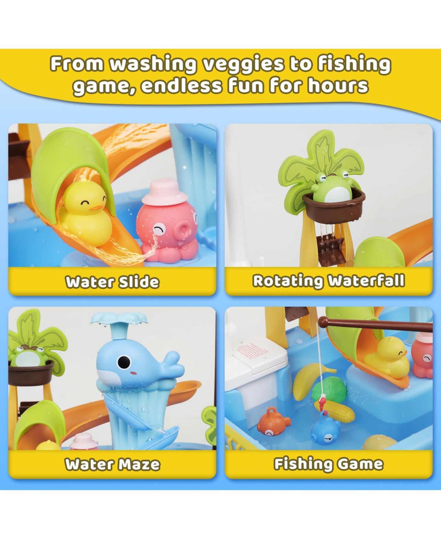 Детский игровой набор GNUADZ 4-in-1 Water Table Kids Kitchen Sink Fishing Play Set, цвет: Синий — фото 4