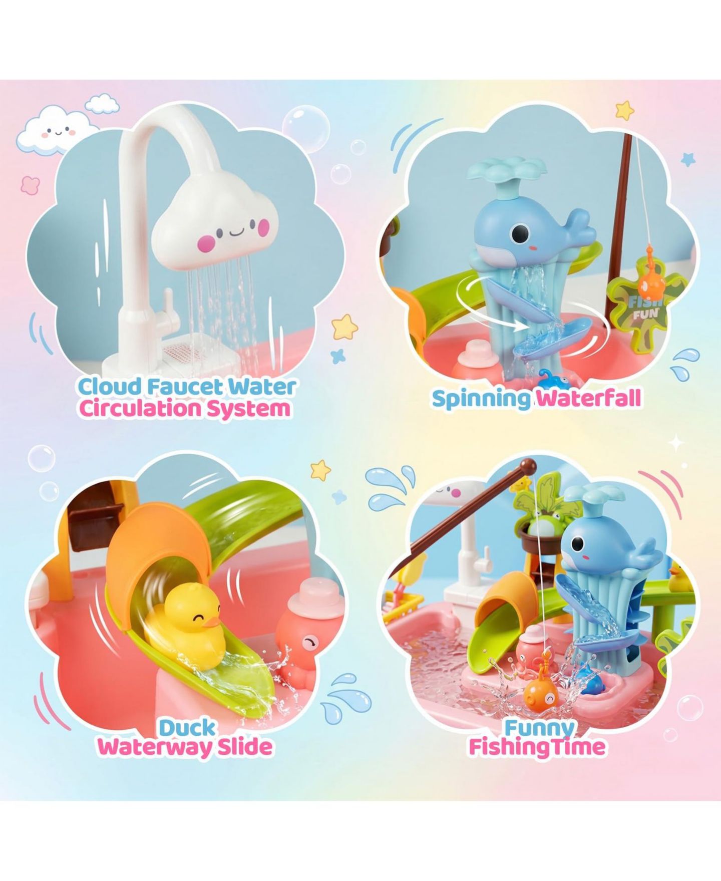 Детские игрушки GNUADZ 4-in-1 Sand Water Table with Electric Pump & Fishing Game, Ages 2+, цвет: Розовый — фото 4