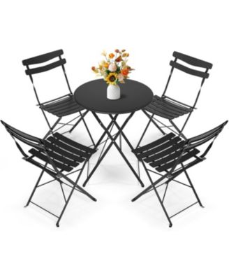 5-piece folding bistro set with durable metal frame, no assembly required—perfect for patio, balcony, garden, or indoor use.