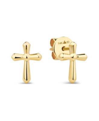 Cross Stud Earrings in 14K Gold