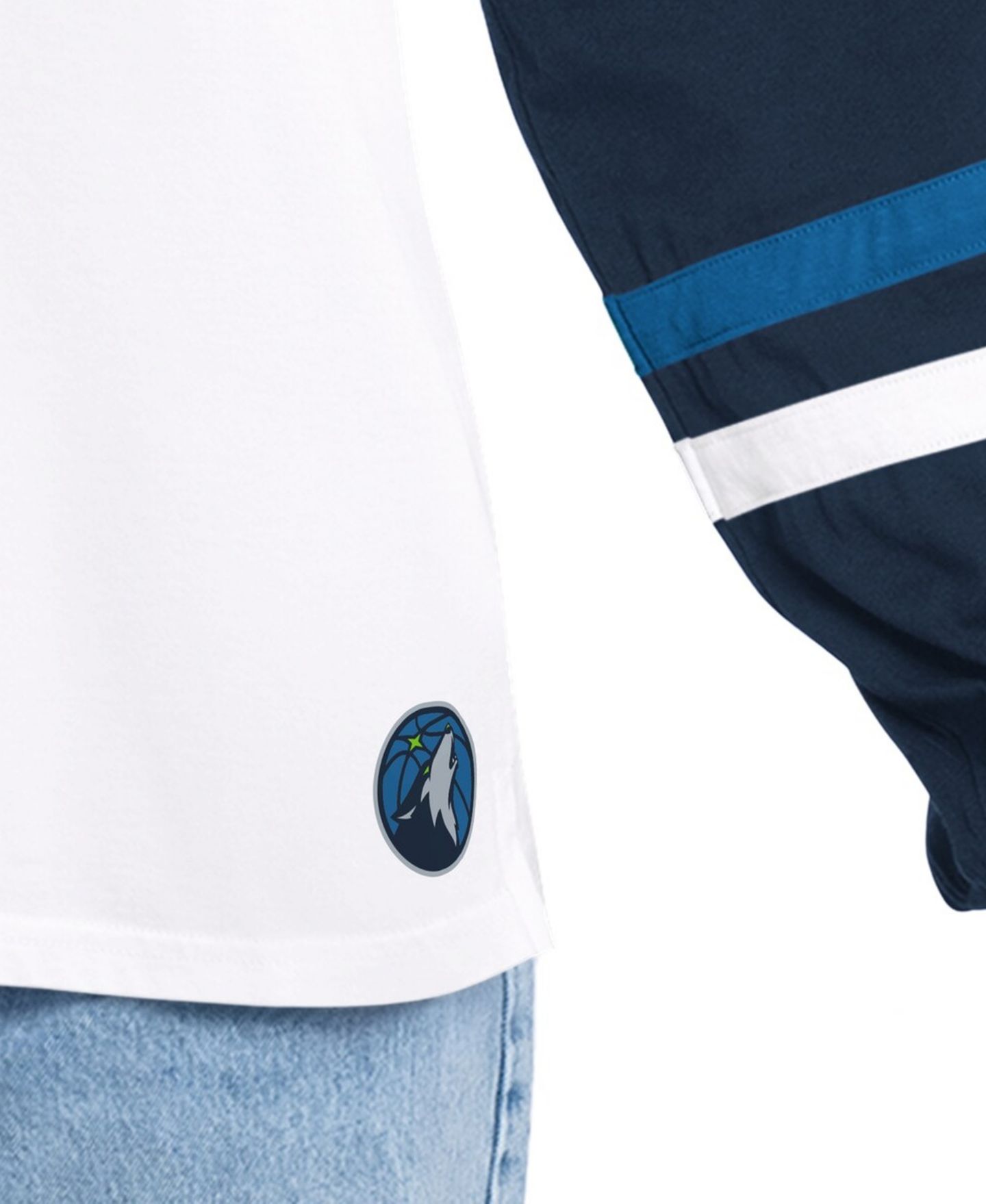 Женская футболка G-III 4Her by Carl Banks White/Navy Minnesota Timberwolves Key Player Oversized Hooded Long Sleeve — фото 4