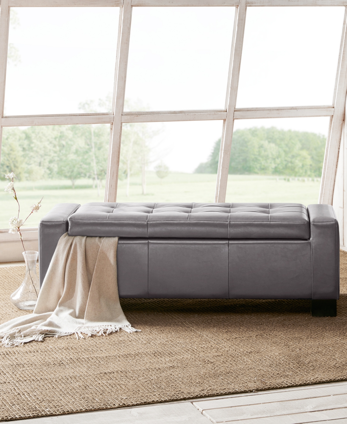 Clay Faux-Leather Storage Ottoman