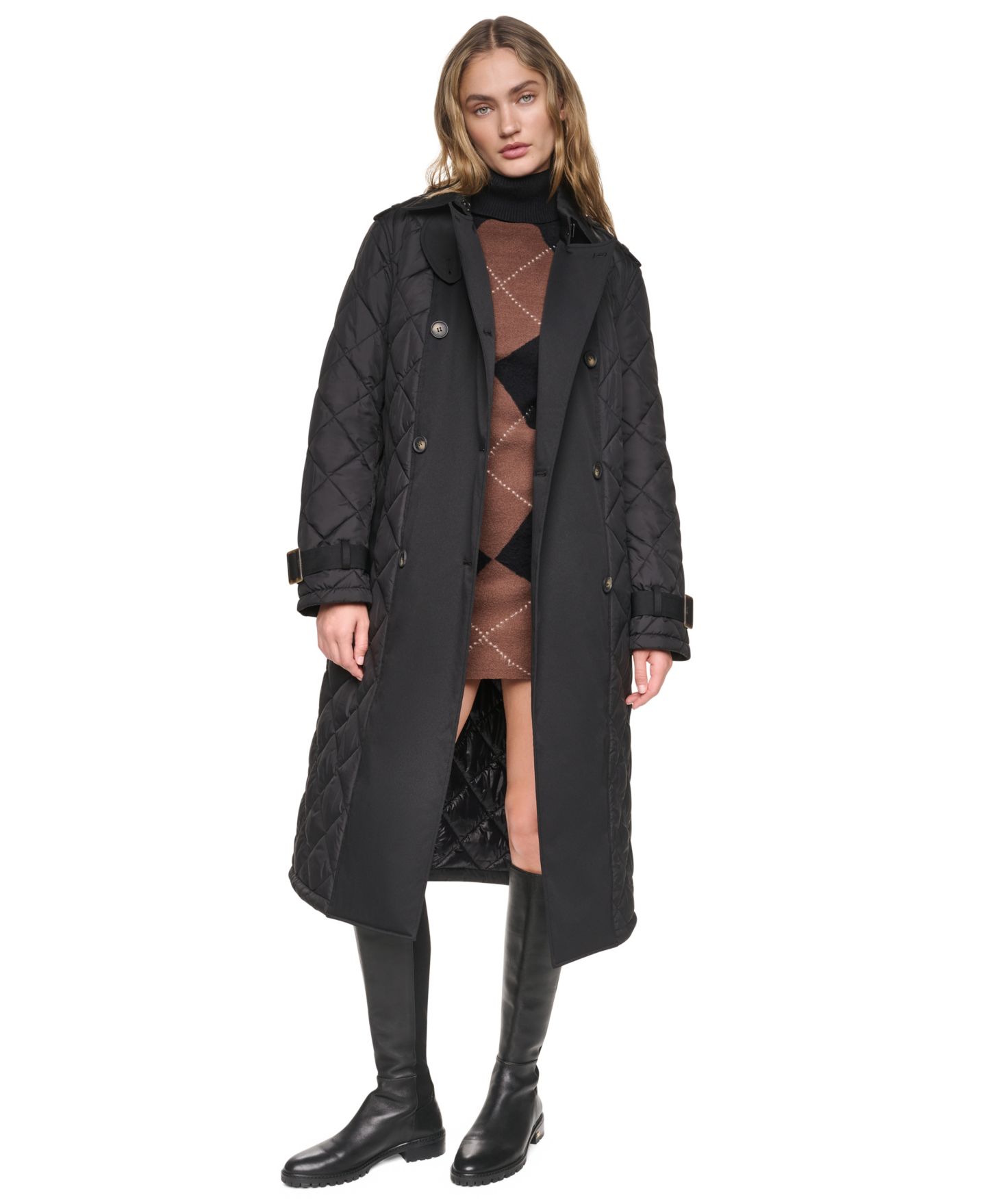 Женский стёганый тренч DKNY с поясом, цвет: Чёрный — фото 2