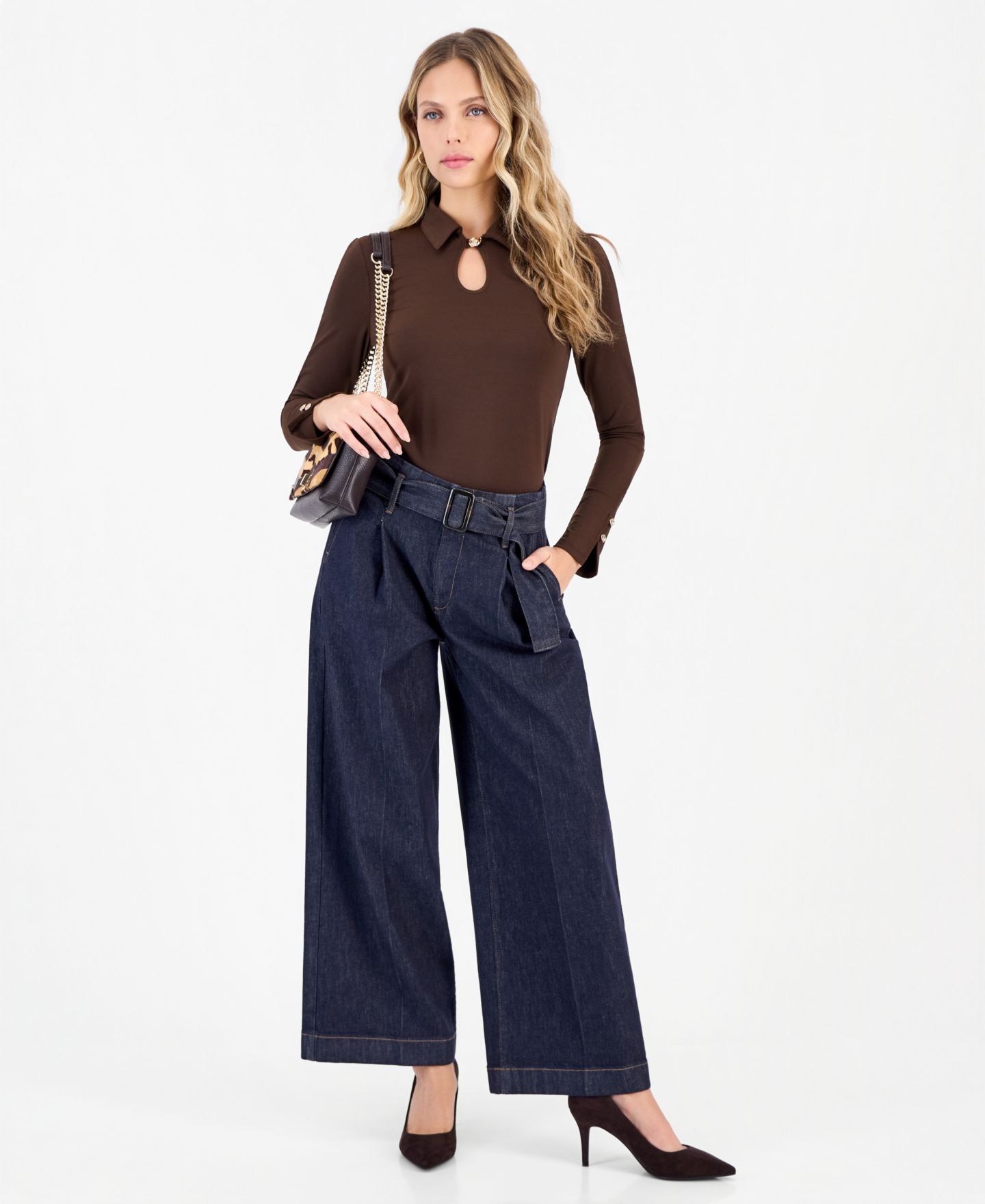 Женские джинсы I.N.C. International Concepts Petite High-Rise Wide-Leg Belted, цвет: Варёный — фото 1